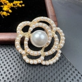 Elegant gold-tone camellia flower brooch with inlaid white pearls for vintage style - BZ020 Camellia Shape