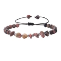 Adjustable hand-woven bracelet with natural pink-brown stone beads and silver copper accents - Rhodonite