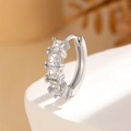 Créoles en argent ornées de cinq zircons carrés sur un socle en pierre blanche - Boucle d'oreille en zircone transparente carrée argentée (Simple) (A344)