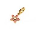 Golden flower charm bead with pink enamel and sparkling center crystal inlay - Pink Flower Charm
