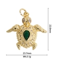 Golden sea turtle pendant with green gemstone, dimensions 22mm x 23.7mm and weight 3.1g - DZY-2943