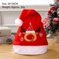 Red Christmas hat featuring embroidered reindeer and LED lights for holiday party - Adult Embroidered Reindeer Christmas Hat