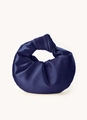 French style ruched satin cloud bag with knot handle in deep blue for evening party - Dark Blue