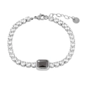 Detail of silver stainless steel bracelet with square black gemstone and white zircons - Steel Black Zirconia