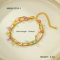 Detail of 18K gold-plated stainless steel layered chain with colorful stone beads - Gold Layered Colorful Crushed Stone Style (NMSB-F359-1)