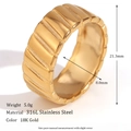 Retro 18K gold plated stainless steel open ring featuring vertical grooved textures - Diagonal Texture Ring - Gold - Size 7