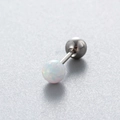 Barbell stud earring featuring a vibrant white opal stone and silver titanium steel ball - White (OP17)