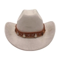 Grey western cowboy hat featuring a brown woven ethnic band with vintage coin pendants - Gray