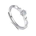 Elegant S925 sterling silver adjustable open ring with a round cut clear diamond accent - FDJZ-169-Women's