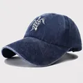 Casquette de baseball en jean bleu marine avec broderie tortue et bords délavés - Réglable / Bleu Marine (Tortue)