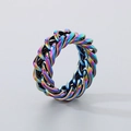 Rainbow plated titanium steel Cuban chain ring with a minimalist woven design - US 8 / Multicolor(KR101924-KFC)