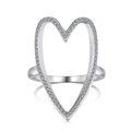 Polished S925 sterling silver open heart ring with sparkling pave cubic zirconia - Platinum (DY120894-S-W-WH)