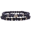 Detailed macro shot of black lava rock and matte beads with golden metal spacers - Volcanic Style(NSB00350J)