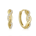 Macro detail of gold twisted infinity hoop earrings with micro-pave sparkling crystals - Style 4 / Gold
