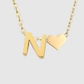 Minimalist gold-plated stainless steel initial necklace with heart and letter N pendants - Letter N / Gold