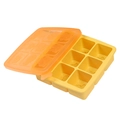 Yellow silicone baby food mold with orange animal embossed lid for steaming snacks - Small 9-Hole Supplement Grid / Orange
