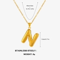 Bubble style letter N pendant necklace in 18K gold plated stainless steel - Letter N