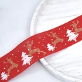 Rood kerstlint met gouden rendieren en witte sneeuwvlokken voor decoratie - Kerstboom Rendier