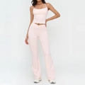 Pink yoga set with strapless tank top and high waist flared leggings with V-waistband - S / Top And Bottom / Light Pink