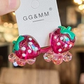 Cute strawberry hair ties with rose red charms and white dots on display card - Flower Rose Red Strawberry