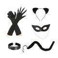 5-delige zwarte kat cosplay set met oren, staart, masker, halsband en lange handschoenen - Catwoman-set (Hoofdband, Masker, Halsband, Handschoenen, Staart) / Zwart