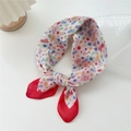 Stylish cotton linen scarf with colorful star prints and solid red corner trim design - White Multi-color Stars