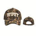 Camo corduroy baseball cap with embroidered WIFEY patch and adjustable metal buckle - Adjustable / Camouflage Style 5
