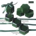 Dark green velvet hexagonal jewelry boxes with silk ribbons for rings and pendants - Dark Green