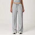 High-waisted loose grey lounge pants with drawstring and front seam stitching detail - Mixed Grey