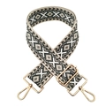 Detail of adjustable 5cm geometric jacquard bag strap with golden metal buckles - L12-White Light Grey Dark Grey