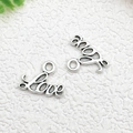 Antique silver Love charm for DIY bracelets with vintage cursive design and metal loop - Love Lettering (13x10mm)
