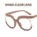 Montura chic de ojo de gato caqui con lentes transparentes y adornos de metal dorado - Caqui / Lentes Transparentes