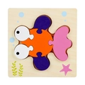 Fish-shaped wooden puzzle toy for toddlers with colorful pieces on a square board - Snap Puzzle-Goldfish (卡扣JM-金鱼)