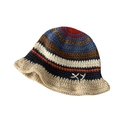 Handgefertigter Häkel-Fischerhut mit bunten Streifen in Rot-, Blau- und Brauntönen - Xy Eimerhut Beige / M (56-58cm)