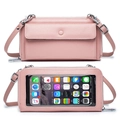 Pink lychee texture touchscreen phone crossbody bag with transparent window and strap - Light Pink