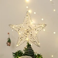 Puntale per albero di Natale a stella in metallo argento con luci LED calde e perle - Stella con Perle Argentate Luminosa / 25cm