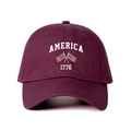 Vintage burgundy baseball cap featuring America 1776 and US flag embroidery design - Burgundy