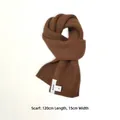 Brown knitted children scarf in 120x15cm size with soft warm wool and nuomi label - Caramel color