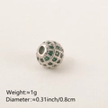 Silver bead charm with green zircon inlay for DIY bracelet and jewelry making - 8MM Green Zirconia Platinum Plated