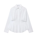 Detalle de camisa blanca de manga larga con cintura fruncida y cuello de solapa elegante - XS / Blanco