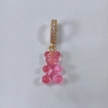 Charming pink resin gummy bear pendant necklace with a gold-plated crystal ring charm - Transparent Rose Red