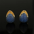 Elegant gold-plated teardrop earrings featuring pavé-set blue zircon stones in a pair - Teardrop / Gold Blue Zirconia