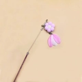 Cat wand toy with purple plush flower, pink feathers and bell for interactive play - Pink Fairy Flower