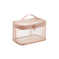 Portable pink mesh toiletry bag with large capacity, sturdy handle and dual zippers - Single Layer / Orange Pink