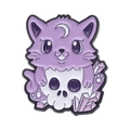 Cute purple enamel cat pin with moon and skull detail on a white background - Skull Purple Cat Style (xz8983)