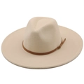 Detail of wide brim wool fedora hat featuring a brown faux leather band with gold buckle - Off White
