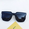 Flat top square oversized sunglasses in all black with gold rivet accents on frame - Black and Gray