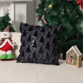 Black velvet Christmas pillowcase with silver sequin pine tree patterns for holiday decor - Navy Blue