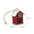 Red buffalo plaid wooden house ornament with JOY cutout and rope loop, 6.5cm height - Straight Roof-JOY