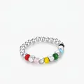 Polished S925 sterling silver beaded ring with vibrant colorful faceted gemstone beads - Adjustable / Silver Beaded with Colorful Faceted Beads Style (RHR1449)